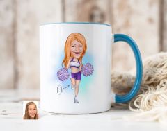 Bk Gift Kişiye Özel Ponpon Kız Karikatürlü Mavi Kupa Bardak-2, Sevgiliye Hediye, Arkadaşa Hediye