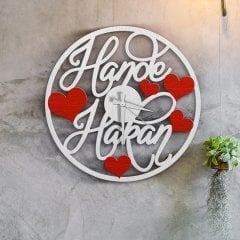Kişiye Özel İsim Tasarımlı Kalpli Ahşap Duvar Saati - 1
