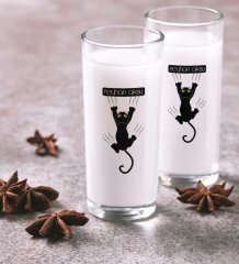 Kişiye Özel Renkli Baskılı Kedi İkili Rakı Bardağı Seti-1