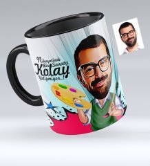 Kişiye Özel Bay Ressam Karikatürlü Siyah Kupa Bardak - 1