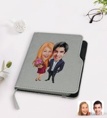 Kişiye Özel Sevgililer Karikatürlü Gri Termo Deri Defter-94