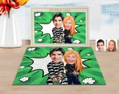 Kişiye Özel Sevgililer Karikatürlü 1000 Parça Profesyonel Puzzle-7