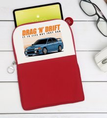 BK Gift Drag N Drift Tasarımlı Taşınabilir Koruyucu Tablet Kılıfı & Organizer Çanta - Kırmızı-1