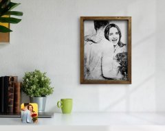 BK Home Sevgililer Karakalem Fotoğraflı Doğal Masif Ahşap Çerçeveli Tablo-1