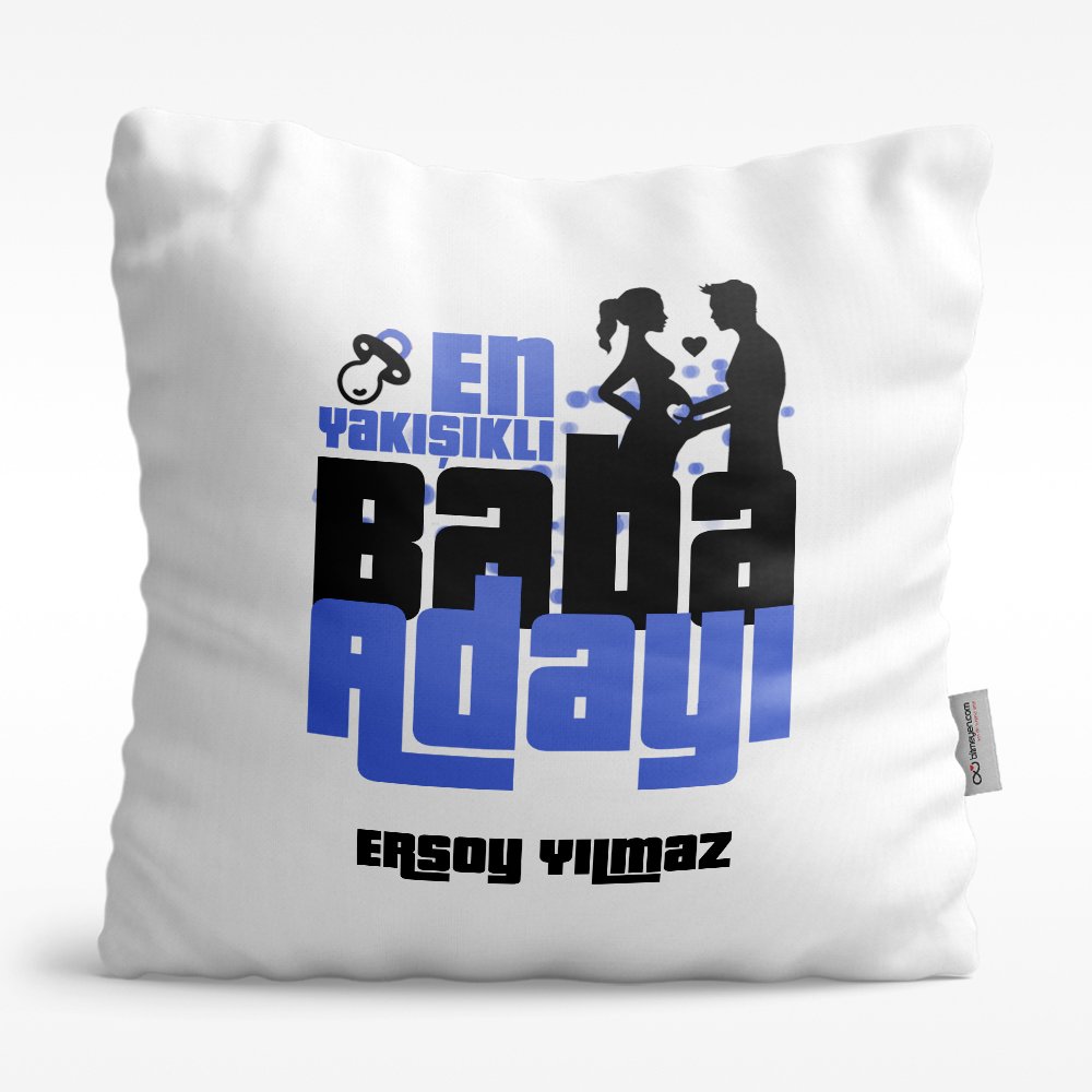 Kişiye Özel Baba Adayı Tasarımlı Beyaz Saten Yastık - 6
