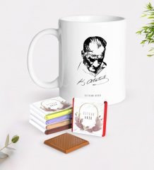 Kişiye Özel Atatürk Temalı Beyaz Kupa ve Çikolata Hediye Seti-28