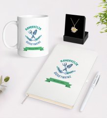 Kişiye Özel Bahçecilik Öğretmeni Beyaz Kupa Defter Kalem ve İsimli Papatya Kolye Hediye Seti-1