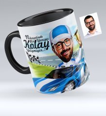 Kişiye Özel Bay Rallici Karikatürlü Siyah Kupa Bardak - 1
