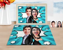 Kişiye Özel Sevgililer Karikatürlü 1000 Parça Profesyonel Puzzle-6