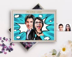Kişiye Özel Sevgililer Karikatürlü 1000 Parça Profesyonel Puzzle-6