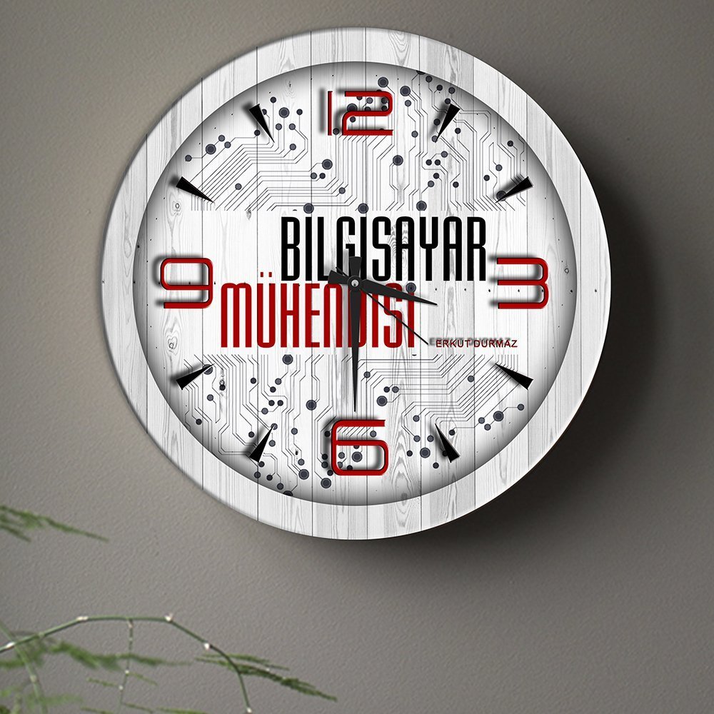 Kişiye Özel Mesleki Bilgisayar Mühendisi Ahşap Duvar Saati - 1