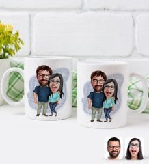 Kişiye Özel Sevgililer Karikatürlü İkili Kupa Bardak-109