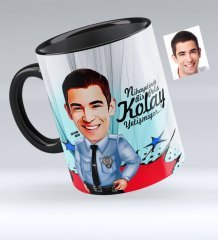 Kişiye Özel Bay Polis Karikatürlü Siyah Kupa Bardak - 1