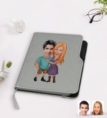 Kişiye Özel Sevgililer Karikatürlü Gri Termo Deri Defter-80