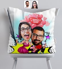 Kişiye Özel Evlilik Teklifi Karikatürlü Saten Yastık - 2