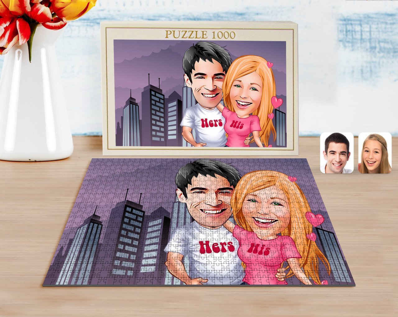 Kişiye Özel Sevgililer Karikatürlü 1000 Parça Profesyonel Puzzle-5