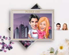 Kişiye Özel Sevgililer Karikatürlü 1000 Parça Profesyonel Puzzle-5