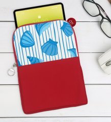 BK Gift Deniz Kabukları Tasarımlı Taşınabilir Koruyucu Tablet Kılıfı & Organizer Çanta - Kırmızı-2