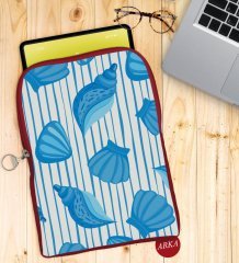 BK Gift Deniz Kabukları Tasarımlı Taşınabilir Koruyucu Tablet Kılıfı & Organizer Çanta - Kırmızı-2