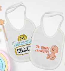 BK Kids Bırkalama ve Te Şindi Tasarımlı 2’li Beyaz Mama Önlüğü-1