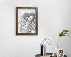 BK Home Anne Kız Karakalem Fotoğraflı Doğal Masif Ahşap Çerçeveli Tablo-1