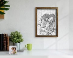 BK Home Anne Kız Karakalem Fotoğraflı Doğal Masif Ahşap Çerçeveli Tablo-1