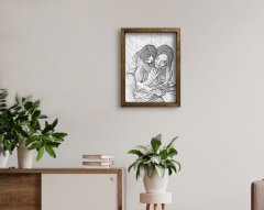 BK Home Anne Kız Karakalem Fotoğraflı Doğal Masif Ahşap Çerçeveli Tablo-1
