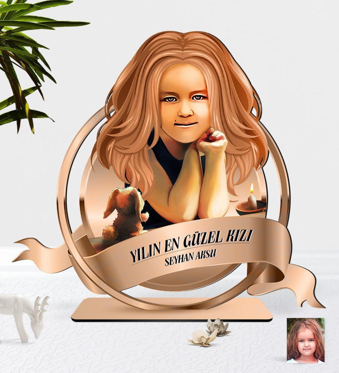 Kişiye Özel Kız Çocuk Karikatürlü 3D Ahşap Biblo Plaket