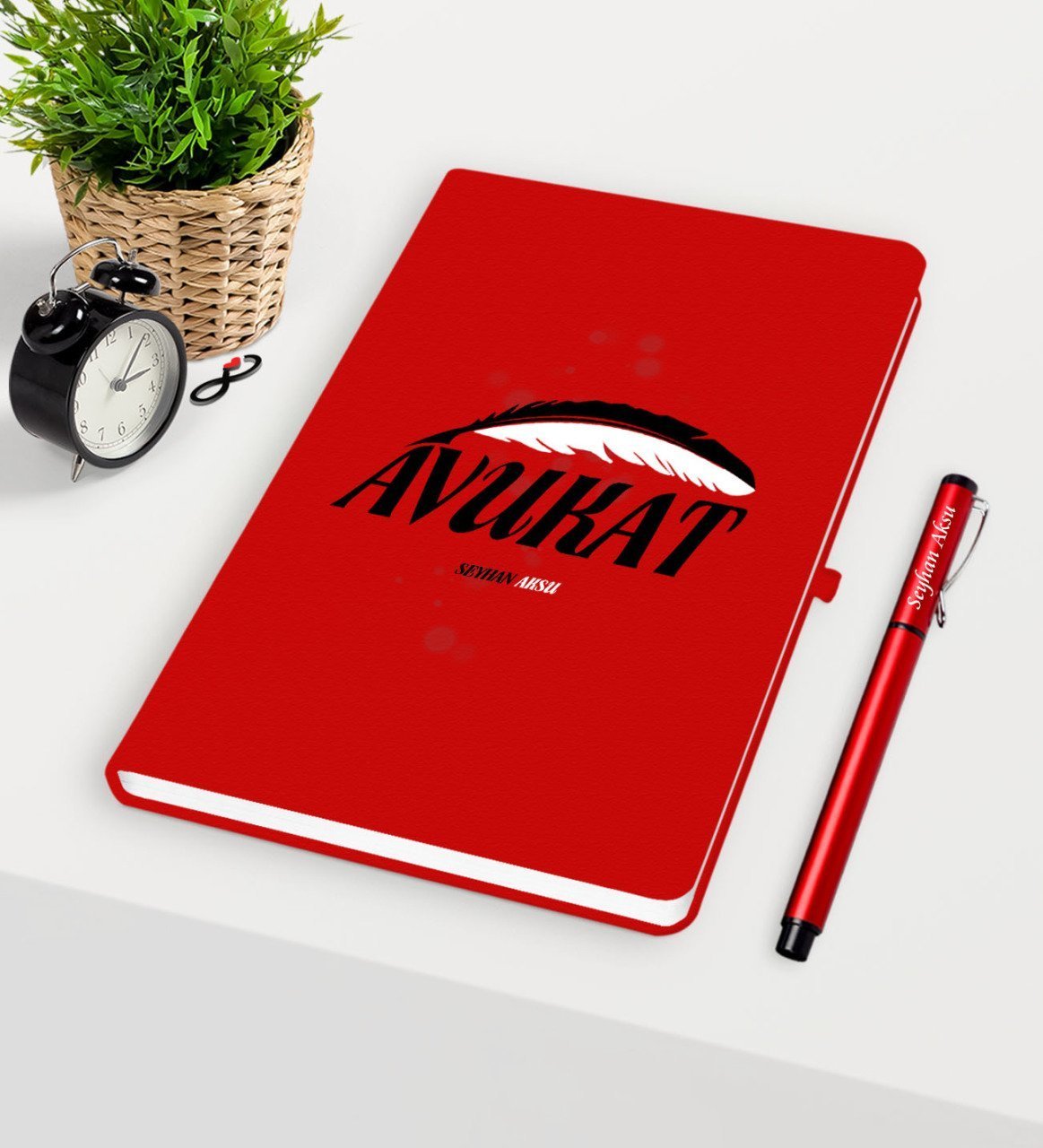 Kişiye Özel Avukat Temalı Kırmızı Defter Kalem Seti - 7
