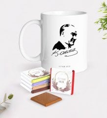 Kişiye Özel Atatürk Temalı Beyaz Kupa ve Çikolata Hediye Seti-26