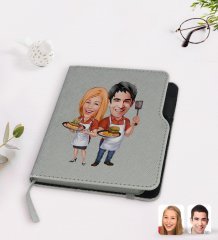 Kişiye Özel Sevgililer Karikatürlü Gri Termo Deri Defter-57