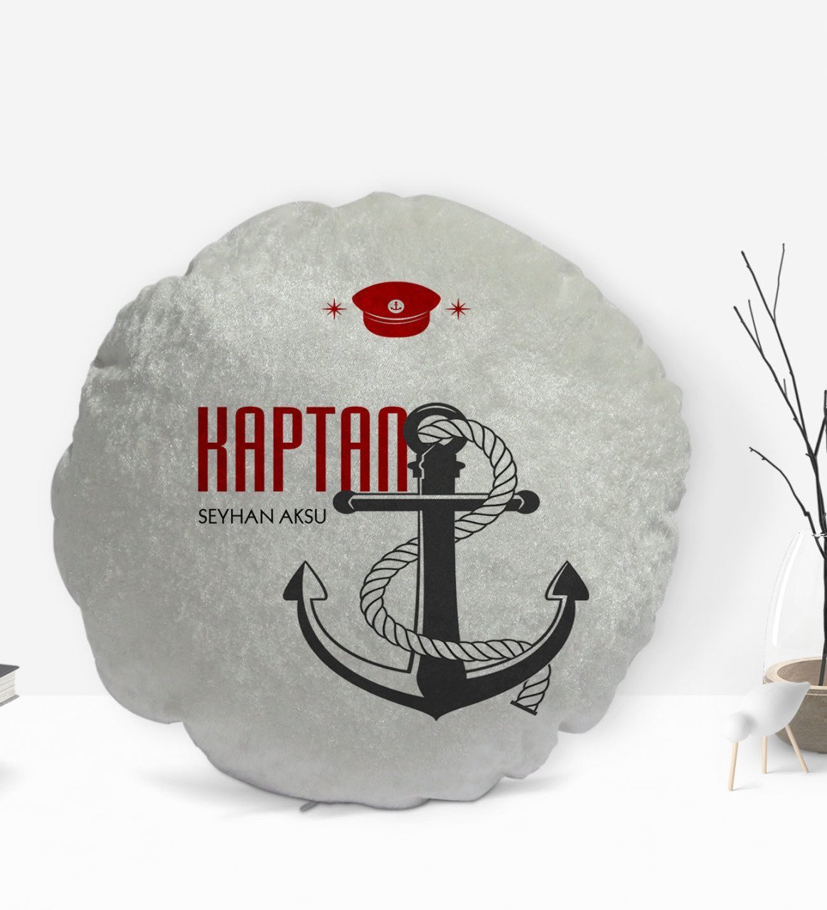 Kişiye Özel İsimli Kaptan Tasarımlı Dekoratif Kırlent Yastık-1