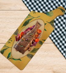 BK Gift Yapraklar Tasarımlı Dikdörtgen Şeklinde Doğal Ahşap Servis ve Sunum Tabağı Model 4