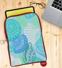 BK Gift Deniz Kabukları Tasarımlı Taşınabilir Koruyucu Tablet Kılıfı & Organizer Çanta - Kırmızı-1