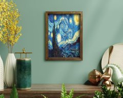 BK Home Starry Night Van Gogh Tasarımlı Doğal Masif Ahşap Çerçeveli Tablo-1