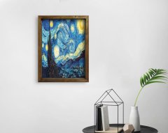 BK Home Starry Night Van Gogh Tasarımlı Doğal Masif Ahşap Çerçeveli Tablo-1
