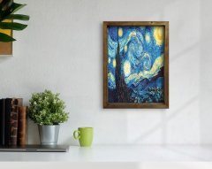 BK Home Starry Night Van Gogh Tasarımlı Doğal Masif Ahşap Çerçeveli Tablo-1