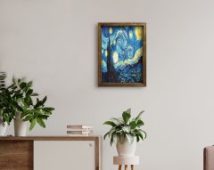 BK Home Starry Night Van Gogh Tasarımlı Doğal Masif Ahşap Çerçeveli Tablo-1