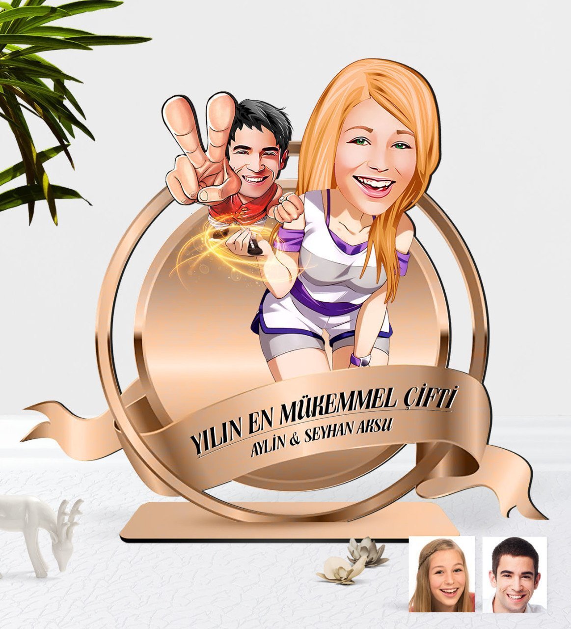 Kişiye Özel Sevgililer Karikatürlü 3D Ahşap Biblo Plaket-30