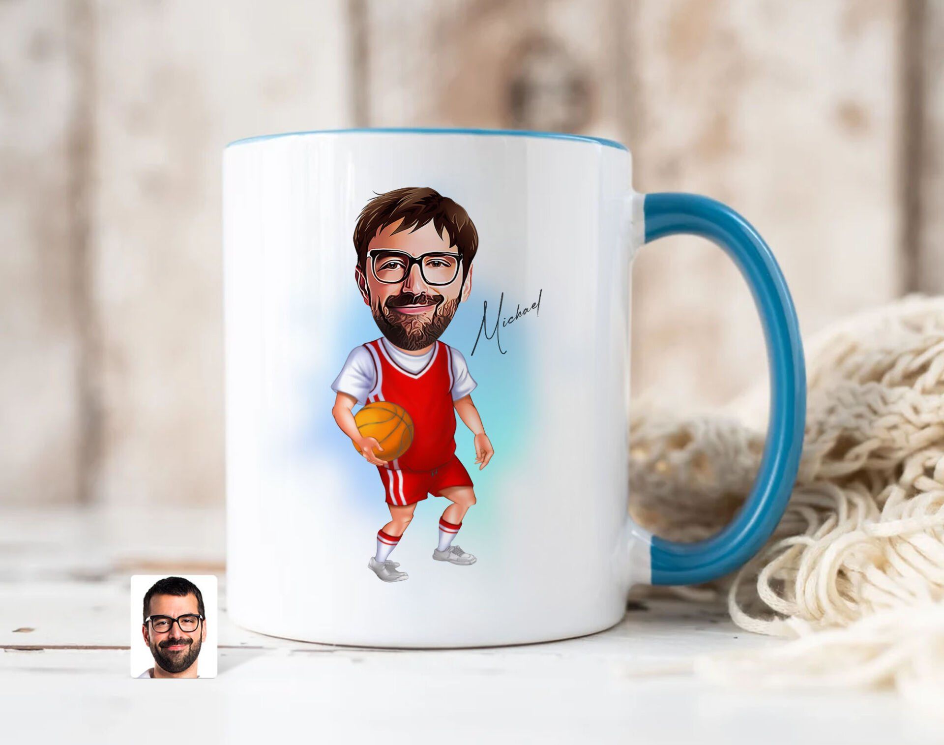 Bk Gift Kişiye Özel Basketbol Karikatürlü Mavi Kupa Bardak-5, Sevgiliye Hediye, Arkadaşa Hediye
