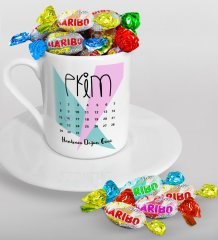 Kişiye Özel Doğum Günü Takvimi Türk Kahvesi Fincanı ve Haribo Şeker Hediye Seti-3