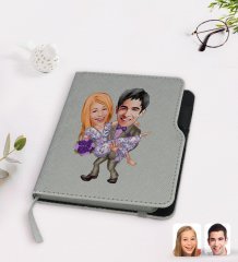 Kişiye Özel Sevgililer Karikatürlü Gri Termo Deri Defter-56