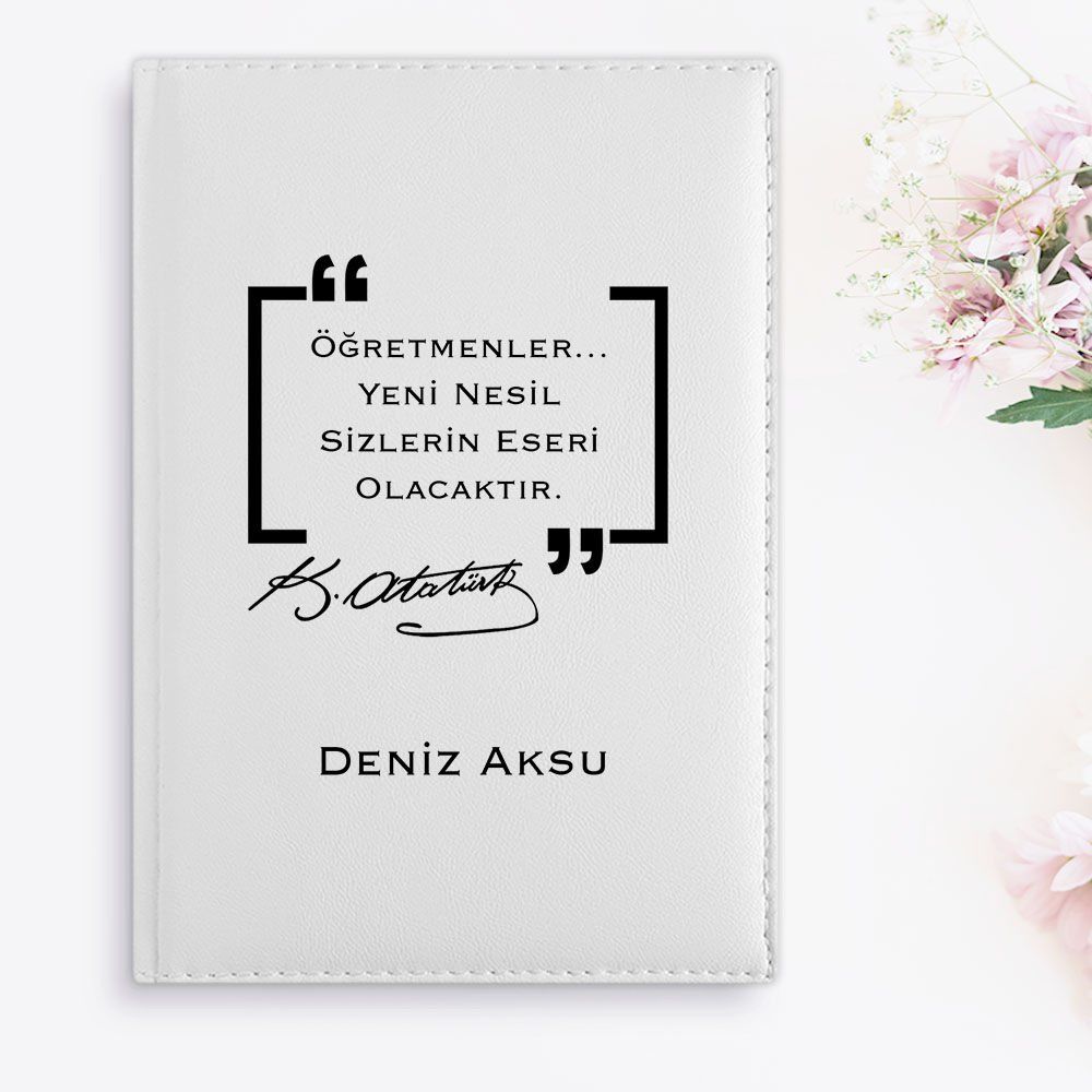 BK Gift Kişiye Özel Öğretmenler Günü Tasarımlı 2024 Beyaz Deri Ajanda- 15, Öğretmene Hediye, Öğretmenler Günü