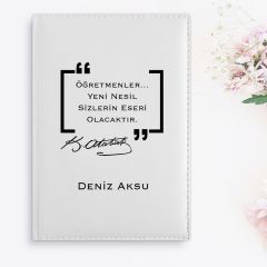BK Gift Kişiye Özel Öğretmenler Günü Tasarımlı 2024 Beyaz Deri Ajanda- 15, Öğretmene Hediye, Öğretmenler Günü