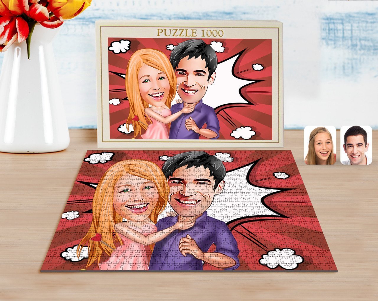 Kişiye Özel Sevgililer Karikatürlü 1000 Parça Profesyonel Puzzle-3