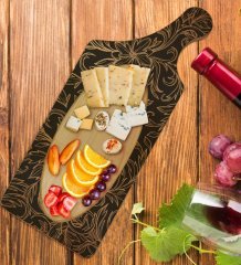 BK Gift Retro Motif Tasarımlı Dikdörtgen Şeklinde Doğal Ahşap Servis ve Sunum Tabağı Model 16