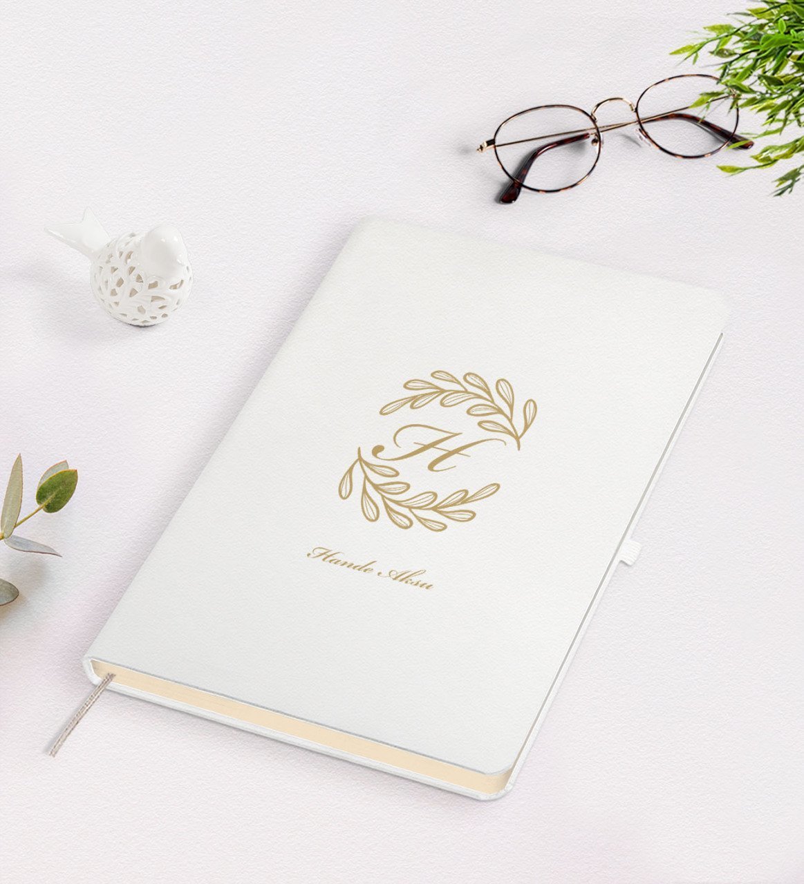 Kişiye Özel Baş Harf İsim Tasarımlı Beyaz Defter-7