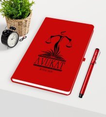 Kişiye Özel Avukat Temalı Kırmızı Defter Kalem Seti - 5