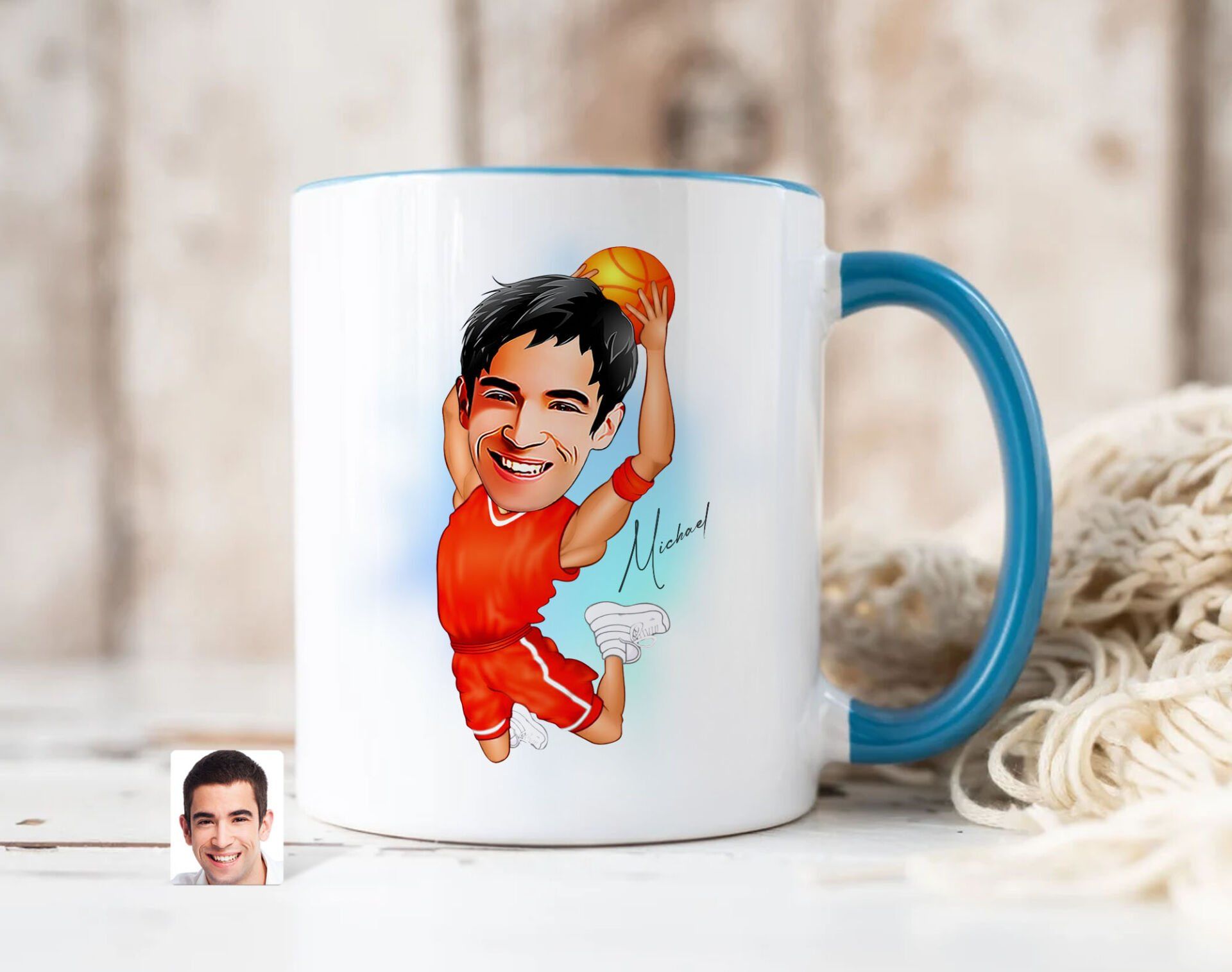 Bk Gift Kişiye Özel Basketbol Karikatürlü Mavi Kupa Bardak-4, Sevgiliye Hediye, Arkadaşa Hediye