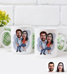 Kişiye Özel Sevgililer Karikatürlü İkili Kupa Bardak-105